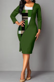 Red Casual Elegant Print Patchwork Slit Asymmetrical Collar One Step Skirt Dresses