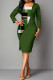 Green Casual Elegant Print Patchwork Slit Asymmetrical Collar One Step Skirt Dresses
