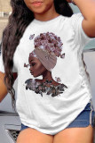 White Fashion Casual Print Basic O Neck T-Shirts