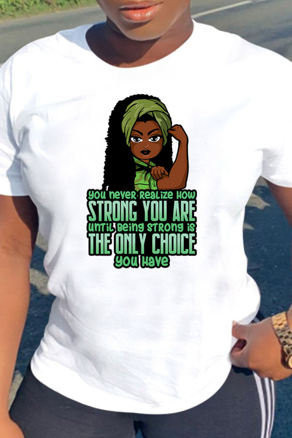 Green Fashion Casual Print Basic O Neck T-Shirts