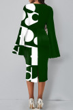 Red Casual Elegant Print Patchwork O Neck One Step Skirt Dresses