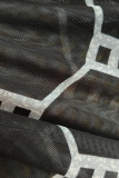 Black Sexy Print Patchwork See-through U Neck Sleeveless Two Pieces
