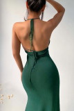 Dark Green Sexy Solid Patchwork Halter Trumpet Mermaid Dresses