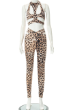 Yellow Sexy Animal Print Hollowed Out Halter Sleeveless Two Pieces