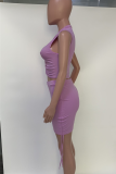 Pink Sexy Solid Split Joint Halter Sleeveless Two Pieces