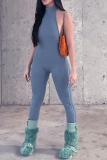 Pink Sexy Solid Patchwork Halter Skinny Jumpsuits