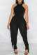 Black Casual Solid Tassel Patchwork O Neck Sleeveless Two Pieces