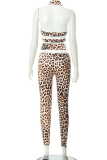 Yellow Sexy Animal Print Hollowed Out Halter Sleeveless Two Pieces