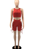 Tangerine Sexy Solid Bandage Hollowed Out Split Joint Zipper Collar Sleeveless Two Pieces