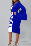 Red Casual Elegant Print Patchwork O Neck One Step Skirt Dresses