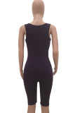 purple Fashion Sexy Patchwork Hole Burn-out Hollow Solid Sleeveless O Neck Jumpsuits