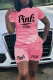 Pink Casual Print Patchwork O Neck Short Sleeve Two Pieces