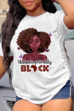 White Fashion Casual Print Basic O Neck T-Shirts