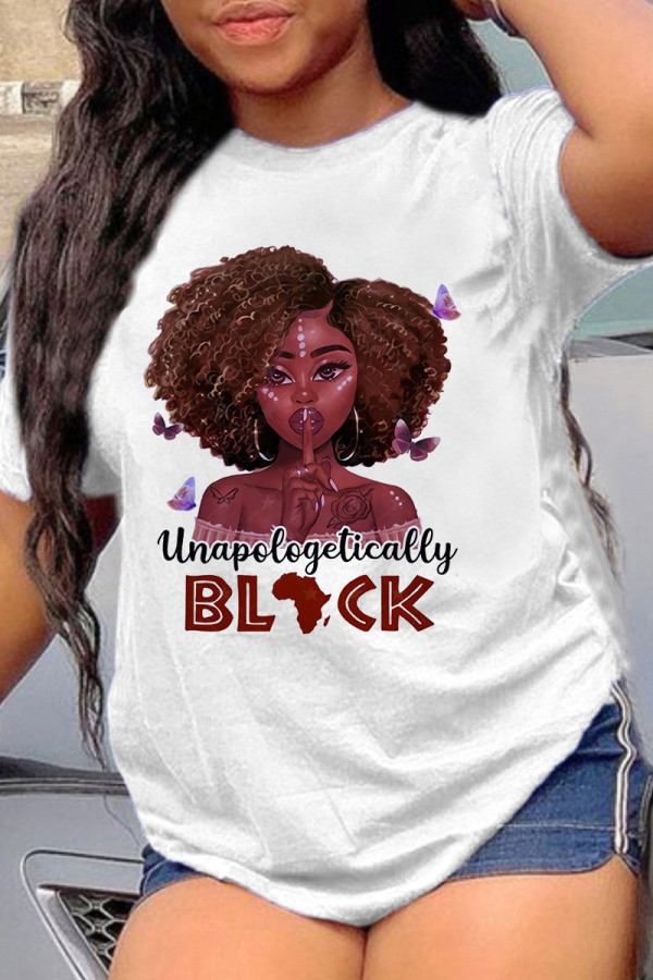White Brown Fashion Casual Print Basic O Neck T-Shirts