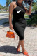 Black Fashion Casual Print Patchwork O Neck One Step Skirt Dresses