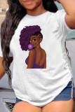 Blue Fashion Casual Print Basic O Neck T-Shirts