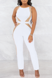 Color Blue Sexy Solid Split Joint O Neck Skinny Jumpsuits