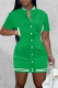 Green Casual Solid Patchwork Pocket Buckle Dresses