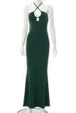 Dark Green Sexy Solid Patchwork Halter Trumpet Mermaid Dresses
