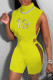 Yellow Sexy Print Hollowed Out Turtleneck Sleeveless Two Pieces