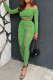 Green Fashion Solid Hollowed Out Off the Shoulder Long Sleeve Two Pieces