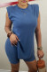 Blue Fashion Casual Solid Slit O Neck Sleeveless Two Pieces