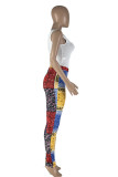 White Fashion Casual Print Patchwork V Neck Sleeveless Two Pieces