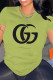 Army Green Fashion Casual Print Letter O Neck T-Shirts