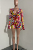 Colour Sexy Print Bandage Patchwork V Neck Regular Rompers