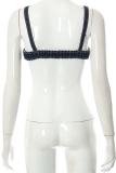 Blue Sexy Print Patchwork Spaghetti Strap Tops