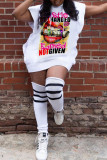 White Casual Street Print Patchwork Hooded Collar Straight Dresses