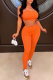 Tangerine Red Sexy Solid Patchwork Spaghetti Strap Sleeveless Two Pieces