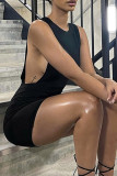 Black Fashion Sexy Solid Hollowed Out Patchwork O Neck Sleeveless Dress Dresses