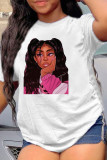 Blue Fashion Casual Print Basic O Neck T-Shirts