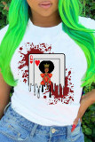White Fashion Casual Print O Neck T-Shirts
