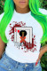 White Fashion Casual Print O Neck T-Shirts