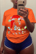 Orange Fashion Street Print Patchwork O Neck T-Shirts