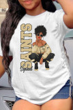 Light Blue Fashion Casual Print Basic O Neck T-Shirts