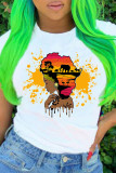 White Fashion Casual Print O Neck T-Shirts