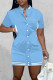 Sky Blue Casual Solid Patchwork Pocket Buckle Dresses