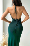 Dark Green Sexy Solid Patchwork Halter Trumpet Mermaid Dresses