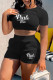 Black Fashion Casual Letter Print Bandage Backless O Neck Short Sleeve Two Pieces