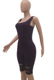 purple Fashion Sexy Patchwork Hole Burn-out Hollow Solid Sleeveless O Neck Jumpsuits
