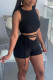 Black Sexy Solid Bandage Patchwork O Neck Sleeveless Two Pieces