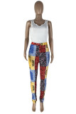 White Fashion Casual Print Patchwork V Neck Sleeveless Two Pieces