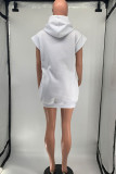 White Casual Street Print Patchwork Hooded Collar Straight Dresses