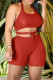 Red Sexy Casual Solid Bandage Backless Halter Sleeveless Two Pieces