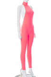 Pink Sexy Solid Patchwork Halter Skinny Jumpsuits