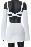 White Sexy Solid Hollowed Out V Neck Long Sleeve Two Pieces