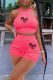 Pink Fashion Print Patchwork O Neck Sleeveless Two Pieces